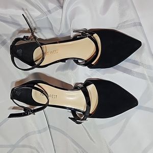 Nine West Ankle Strap Heels Black Suede Size 7.5 - 3"
